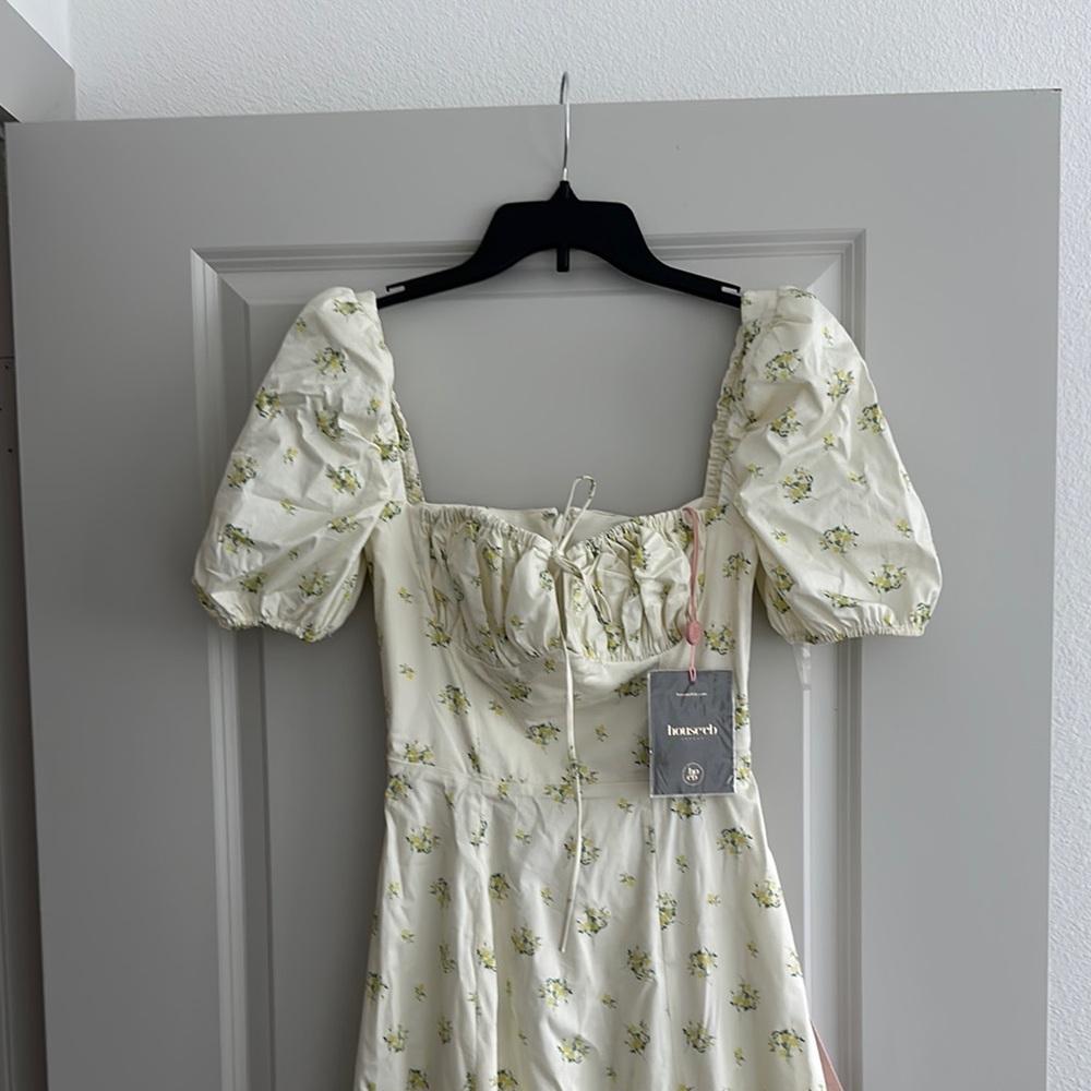 House of CB Floral Puff Sleeve Dress in Cream